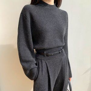 CHICJOC Women 100% Cashmere Knit Loose-Fit Sweater in dark grey size 36